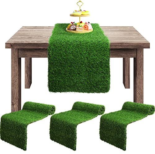 3 Pieces Artificial Grass Table Runners Green Turf Table Runner Decor for Spring Summer Event, Golf Party, Wedding, Baby Shower, Birthday, Dessert Tabletop Decoration (3, 14 x 72 Inch)