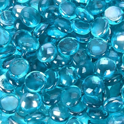 vchin Feuerglas für Propan-Feuerstelle, Kamin und Outdoor-Dekoration Karibikblau Runde Feuerstelle Glassteine 9 kg 3/4 Zoll Hochglanz Feuerglas Perlen