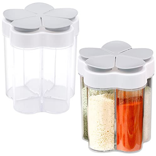 Cisolen 2 Pezzi Dispenser di Spezie 5 in 1 Trasparenti Seasonings Dispender Portaspezie da Cucina ContenitoriBarattoli per Spezie in Plastica per Sale Pepe Barbecue per Viaggi Campeggio Cucina