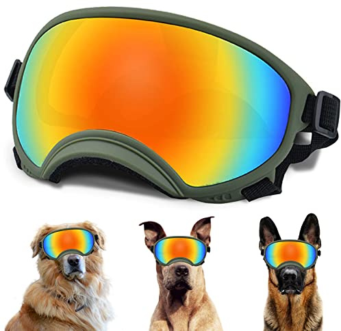 Große Hundesonnenbrille, Hundeschutzbrille mit verstellbarem Riemen und UV-Schutz, Winddichte Hundewelpen-Sonnenbrille, geeignet für mittelgroße bis große Hunde, Augenschutz für Hunde