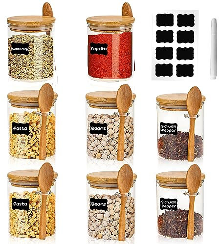 Vorratsgläser mit Deckel und Löffel, 8er Set 180ml Overnight Oats Gläser, Vorratsdosen , Glasbehälter, Meal Prep Glas, Joghurtgläser für Küche Lebensmittelaufbewahrung