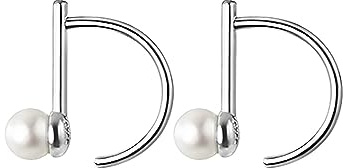 Reffeer Massive 925er Sterlingsilber-Perlen-Halb-Creolen für Damen, Ohrringe, Bar-Creolen, offene kleine Huggie-Ohrringe (A-Silber)