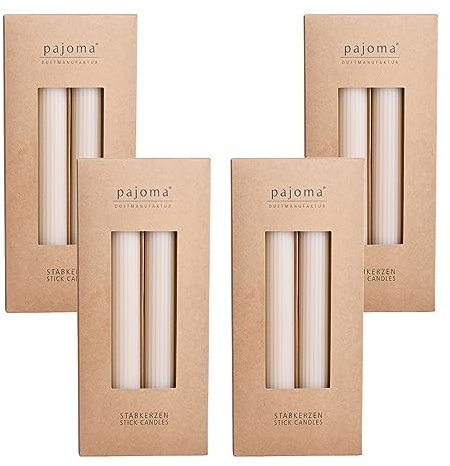 Candele a stelo Geriffeite – 16 pezzi – crema | altezza 23 cm Ø 3,7 cm | durata 19 ore | 20% cera soy + 80% paraffina | candele monocolore | qualità premium | pajoma