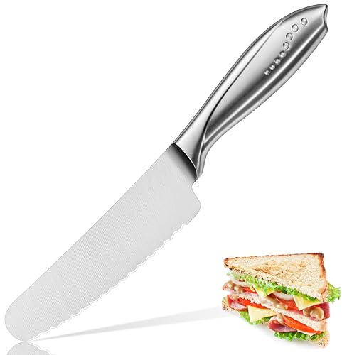 WELLSTAR Sandwich Knife, 6 Inch Serrated Utility Knife - High Carbon Stainless Steel Blade for Bread, Vegetable, Meat Cutting, Butter Spreading - Silver