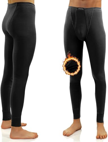 sesto senso Calzamaglia Lunga Uomo 100% Cotone Biancheria Intima Pantaloni Termici Funzionali L Nero