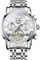 OUPINKE Herrenuhr Automatik Luxus Skelett Mechanik Weiß Zifferblatt mit Diamanten Tourbillon Tag Datum Wasserdicht Luminous Silber Edelstahlarmband