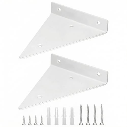 QWORK® 2stk. Unsichtbar Regalhalterung, Weiße Regalhalter aus Stahl, 30kg Tragfähigkeit, 13x17cm