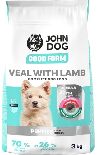 JOHN DOG Trockenfutter für Hunde Good Form Kalb mit Lamm - Getreidefrei und Geflügelfrei - Hundefutter für Welpen Aller Rassen - 3kg