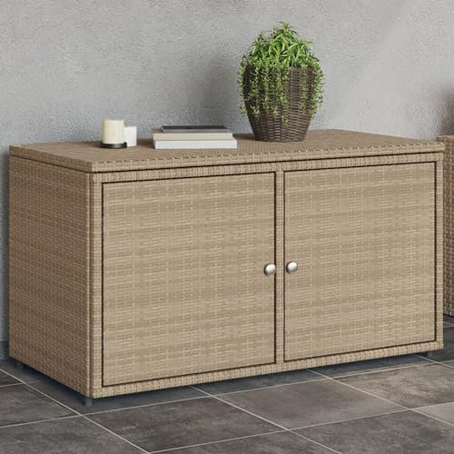 CIADAZ Gartenschrank Beige 110x55x60,5 cm Poly Rattan, Geräteschuppen, Gerätehaus, Wetterfest, Outdoor Schrank, Gartenhausschränke, Terrassenschrank - 365570