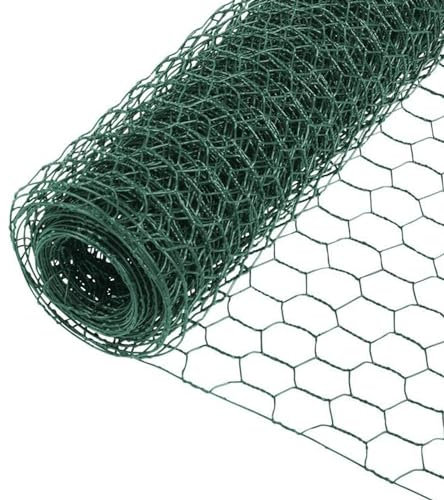 Garden Poultry Green Chicken Wire PVC Coated Hexagonal Wire Mesh Roll Animal Fence 3m x 400mm Garden Netting Fencing for Pet Rabbit Chicken with Gloves & 50Pcs Cable Ties
