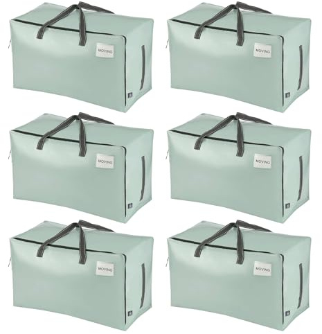 VENO – Juego de 6 bolsas de almacenamiento grandes con tapa y asas reforzadas, cajas de 102 L, resistente para almacenamiento de ropa y viajes, bolsa de lavandería (verde claro, juego de 6)