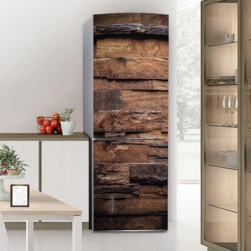 Pegatinas para refrigerador, adhesivo para nevera, cubierta completa para puerta, fundas para frigorífico, pegatinas de pared para cocina, efecto tablero de madera retro marrón