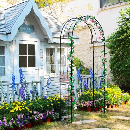 SCENDOR Tonnelle de jardin en métal noir de 2,5 m de haut x 1,5 m de large, treillis, arches de mariage, pour cérémonie, treillage de patio, pergola, cadre de support pour plantes de vigne