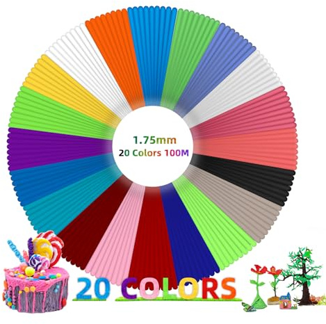 GIANTARM 3D-pennfilament PLA, 20 färger à 5 m, totalt 100 m, PLA-filament för 3D-penna, 1,75 mm, 3D-pennfilament för MYNT3D, ODRVM, Tecboss, Lovebay, 3D-skrivarpenna