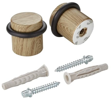 SOTECH Lot de 2 Butoirs de porte en acier STOPPER montage au sol (Ø 36 mm, hauteur 32 mm, décor chêne bois) Protection de butée