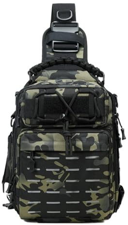 Esncddym Vattentät fiskeryggsäck, vattentät väska,Fishing Sling Bag Fishing Shoulder Förvaringsväska med stor kapacitet | Reflexremsa Sling Fishing Backpack Outdoor Fishing Bag för fiske Vandring