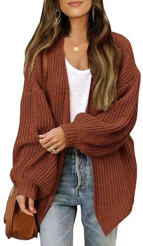 JFAN Gilet Femme Cardigan en Tricot à Manches Longues pour Femme Cardigan de Poche Devant Léger Automne Hiver Manteau Chaud Marron XL