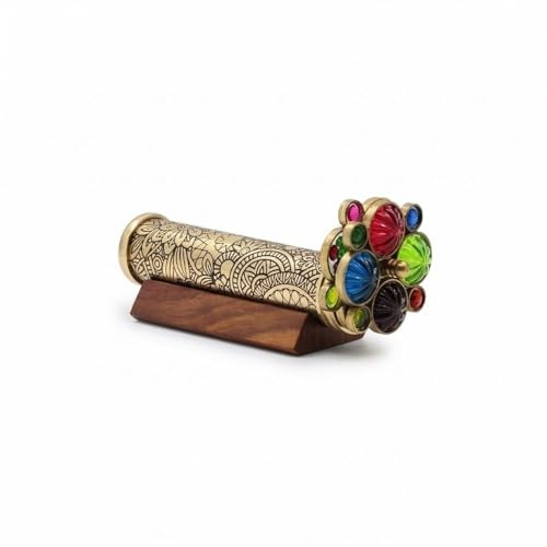 RII Caleidoscopio in Ottone Laccato con Motivo Floreale inciso a Mano Include Due Ruote girevoli Separate, Idea Regalo Unica per Una Persona Speciale. (17,8 x 3,2 cm)