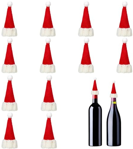 YIZHIXIANGQ Mini Weihnachtsmütze, 12 Stück Nikolausmütze Klein, Mini-Strickmütze des Weihnachten, Kleine Weihnachtsmütze, Mini Strickmütze für Weinflasche, Puppenhaus