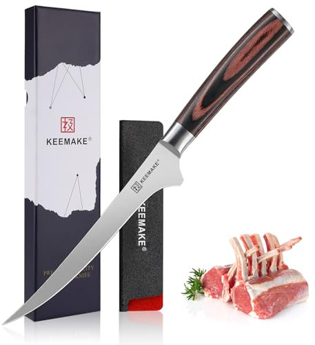 KEEMAKE Filetiermesser 15 cm, Profi Fischmesser Ausbeinmesser mit Ergonomischem Pakkaholz-Griff, Küchenmesser mit Scharfe Klinge aus hochwertigem rostfreiem Edelstahl