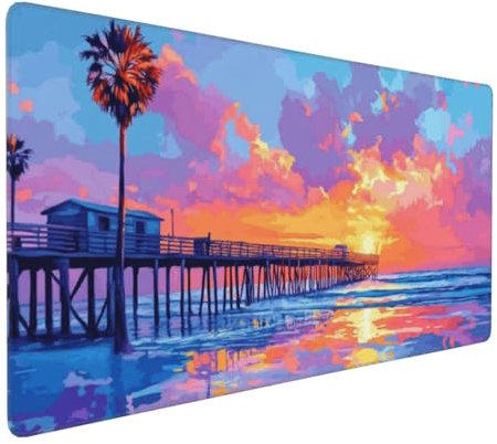 Gaming Mauspad XXL Sonnenuntergang Mousepad 1000x500x4mm Ozean Verlängertes Mauspad Schreibtischauflage,Genähte Kanten Mauspad,Verbessert Präzision Geschwindigkeit Wasserdicht Geeignet für Büro,Spiele