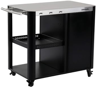 sweeek - Outdoor-Servierwagen Andy schwarz matt aus Edelstahl 94,5 cm mit klappbarer Ablage, L 156 x B 49,5 x H 80 cm