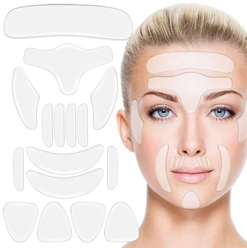 EIROVYA Cerotti per Il Viso Silicone Pad Silicone Riutilizzabili Adesivi Antirughe per il Viso Compreso di Petto Patch Collo Collo Maschera Gli Occhi Guancia Fronte Pad per Riduzione Rughe, 16 pezzo