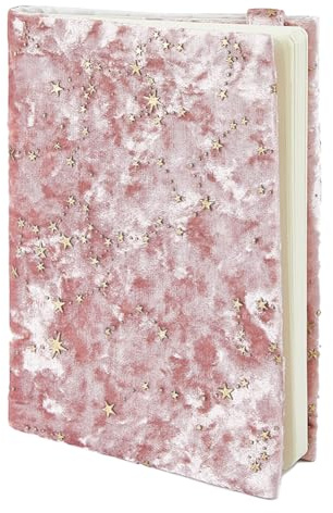 SUPERFINDINGS A5 Taschenbuch Buchschutz Rosa Samt Buchumschlag Stern Und Mond Buchumschlagschutz Rechteckige Buchhülle Mit Sternmuster Für Notizbuch Schallplattenbuch Schutz