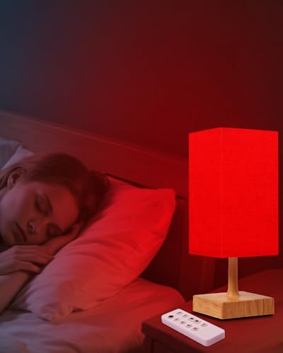 Rött ljus nattlampa för sömn, 670 nm, rött nattljus, skrivbord för sovrum, med flera färg- och ljusstyrkealternativ, fjärrkontroll, USB-laddning, elegant design