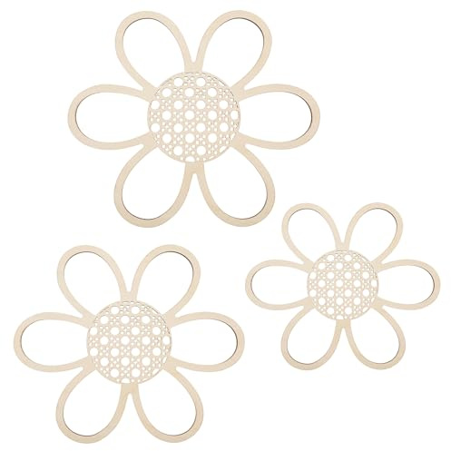 HJZHII 3 Stück Boho Gänseblümchen Wanddekoration, Holzblumen Wanddekoration Kinderzimmerdekoration Blumen Rattan Wandbehang Holzausschnitte Ornamente für Home Wanddeko Kinderzimmer