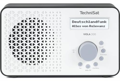 TechniSat Viola 200 - Radio portatile DAB+/FM (con display LCD, antenna telescopica, memoria preferita, jack per cuffie, alimentazione a batteria, altoparlante mono, RDS, PLL), bianco/nero