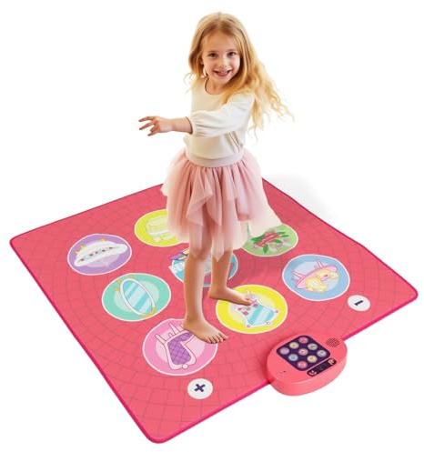 COSTWAY Tapis de Danse Enfant Pliable avec Motif Meuble & 9 Musiques & 3 Modes de Jeu, Tapis de Danse Musical Fille avec Affichage du Score & Lumière, Jouet Musical pour Enfant de 3 Ans+