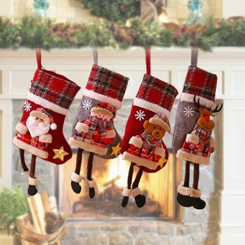 4 Stück Nikolausstrumpf Kinder, Klein Weihnachtsstrumpf Kamin Personalisiert Weihnachtssocken Kamin Nikolaus Socken Weihnachten Deko, Nikolausstiefel zum Befüllen Weihnachtsstrümpfe Weihnachtsdeko