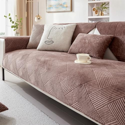 FASCINATDECO Sofabezug Weiche Samt Sofa Überzug für 1 2 3 4 Sitzer L Form Sofaüberwurf Ecksofa Couch Überzug Neue Universelle Anti Rutsch Hund Katze Sofa Cover (Kaffee,90x90cm)