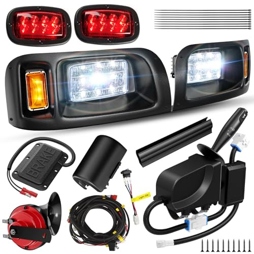 CASISPRO 12V Deluxe Golf Cart Light Kit for Club Car DS 1993-UP, Street Legal Club Car Headlight Taillight Kit with Turn Signal Switch Horn Wiring Harness Hazard Switch Brake Pad