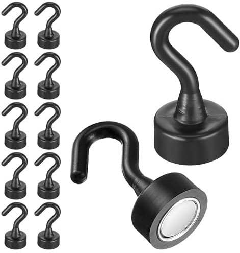 Wanmu 10 ganci magnetici, ganci magnetici extra forti, magnetici, senza punzonatura, per campeggio, armadietti, stabilimenti, appendiabiti (nero)