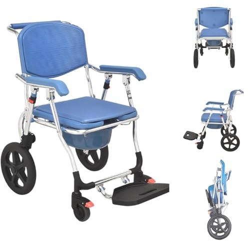 Joyfitness Duschstuhl Mit Armlehnen, Duschstuhl FüR Senioren, Toilettenrollstuhl Mit RüCkenlehne, Faltbar Toilettenstuhl TragfäHigkeit 150kg, Badestuhl FüR Senioren, Schwangere, Behinderte