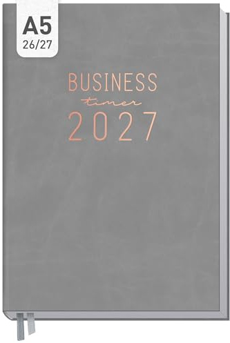 Häfft® Business-Timer Terminkalender 2026 2027 A5 Grau-Rosé | 17 Monate Buchkalender von August 26 bis Dez. 27 - Terminplaner, Wochenkalender, Wochenplaner
