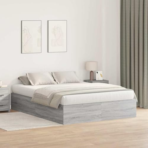 YuuSsea Grey Sonoma Storage Bed Frame, 140 x 190 cm, Modern Pine Wood, Chipboard, with Storage Door, for Bedroom, Guest Room