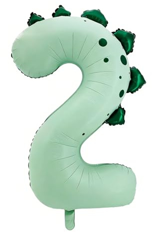 Gleemix Dino Zahlen Luftballon 2 Jahre, XXL Dino Luftballon 2. Geburtstag | Große Grüne Folienballon 2, Ballon Zahl Deko, 110 x 73 cm, Luftballon 2 für Dino Party, Geburtstagdeko