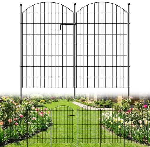 ZIKEBTUY 7-teiliger Gartenzaun mit Tür, 100 cm hoch x 4,5 m lang | rostfreies Metall, Hundezaun, Tierbarriere, Dekorative Beetumrandung, No-Dig-Design für Hof, Terrasse und Blumenbeet