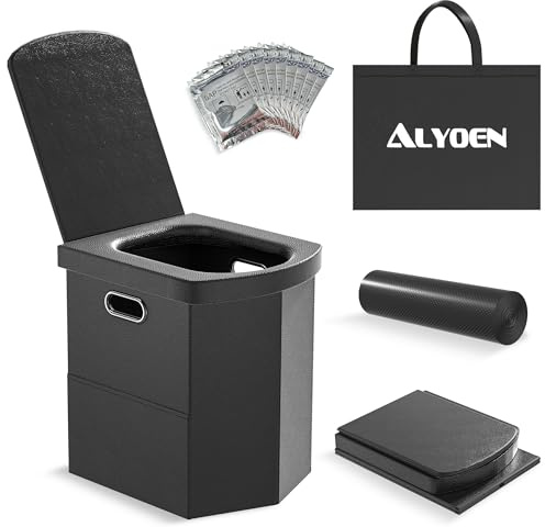 Leather Camping Toilet, Portable Toilets for Adults and Kids, Foldable Toilet with Lid and Paper Holder for Car, Hiking, Beach and Camping