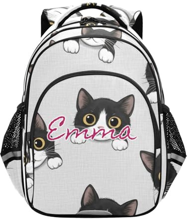 RPLIFE Sac à dos personnalisé pour enfants, motif chat mignon, gris, sac à dos robuste pour enfants, Chat mignon gris 1, 17 Inch, Sacs à dos traditionnels