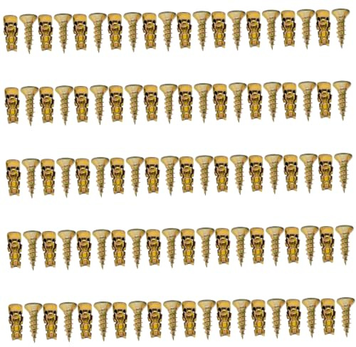 50 Sets Spreizdübel und Schrauben, Wandanker für Scharniere für Holz, Fliesen und Stein, goldverzinktes Eisen, 6 x 14 mm, Spreizschrauben