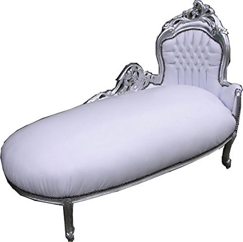 Casa Padrino Baroque Chaiselongue 'King' White/Silver leatherlook