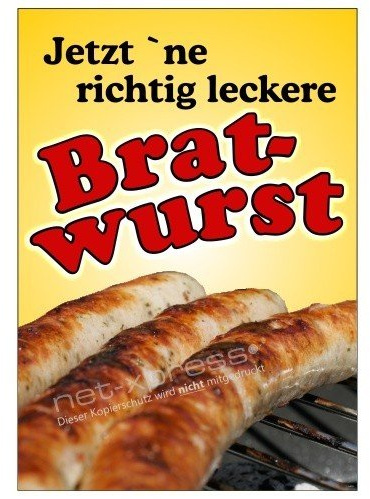 net-xpress Bratwurst-Plakat für Bratwurst-Werbung A1, Werbeplakat Poster Wurst Imbiss