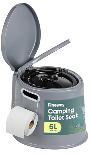 Fineway 5L Camping Toilet with Lid - Compact Portable Toilet for Adults Includes Removable Bucket, Paper Holder and Carry Handles - Lightweight Portable Camping Toilet Travel Toilet for Outdoor
