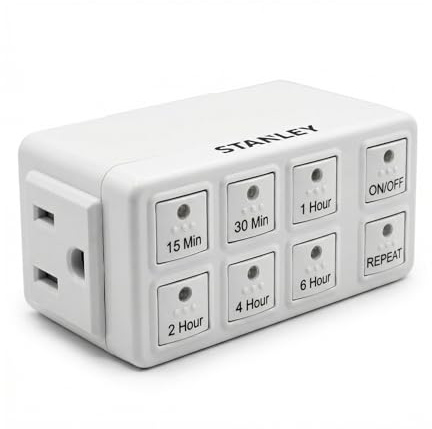 STANLEY TimerMax Indoor Countdown Timer 1 Outlet 6 Preset Countdown Times Repeat Mode Manual ON/Off Auto Shut-Off