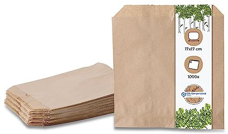 BIOZOYG braune Papierflachbeutel I Snack Taschen Papier 17,5 x 17,5 cm I Recyclingpapier 100% biologisch abbaubar I Snacktüten ungebleicht I Flachbeutel Snacktaschen 1000 Stück