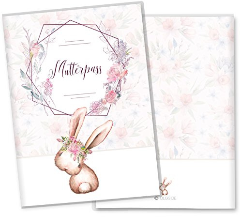 OLGS Mutterpasshülle Cute Bunny Josy - Kunststoff Schutzhülle für Mutterpass mit Fach für Ultraschallbilder, Schwangerschaft, ohne Personalisierung